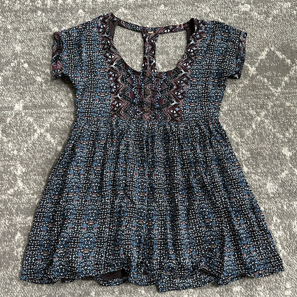 Free People Sundoen Babydoll Dress In Blue EUC - Picture 4 of 11